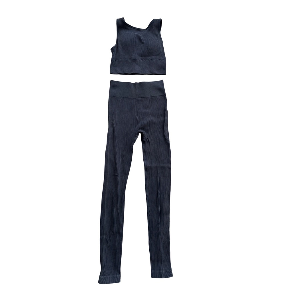 Mona B Ribbed Seamless‎ Workout Set 2 Piece Leggings Crop Top - Athletic